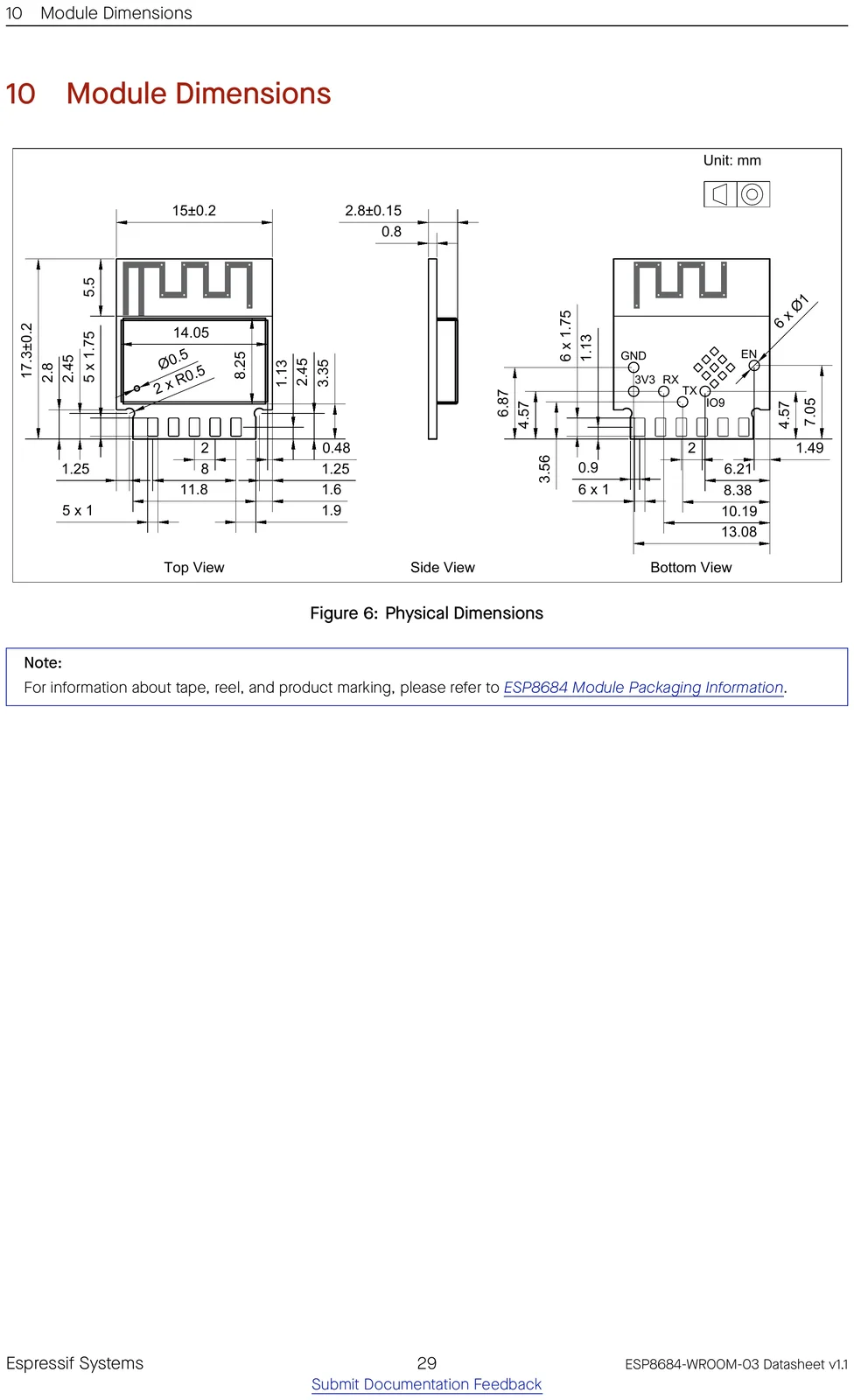 ESP8684-WROOM-03 physical dimensions drawing