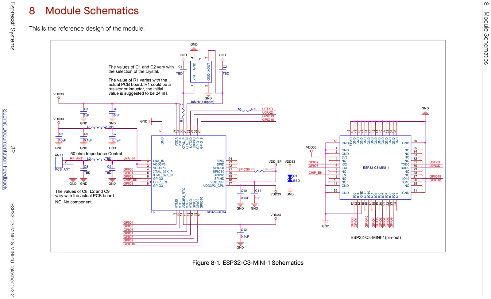 ESP32-C3-MINI-1 module reference-design schematic